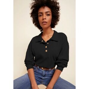 Nation LTD Womens Banks Relaxed Snap Tee Long Sleeve Polo Shirt Gold S